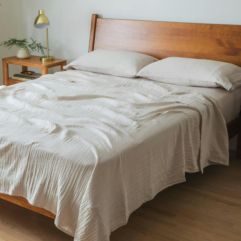 Calm Crinkled Comfort Flat Sheet, Beige
