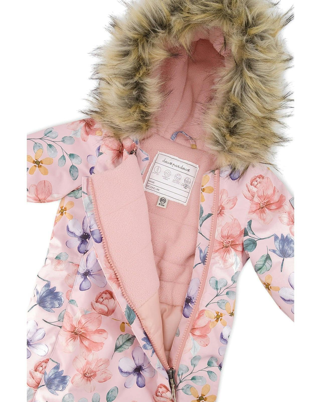 Baby One Piece Snowsuit Adapted For Car Seats Pink Floral Print