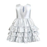 Silver Satin Ruffle Party Dress