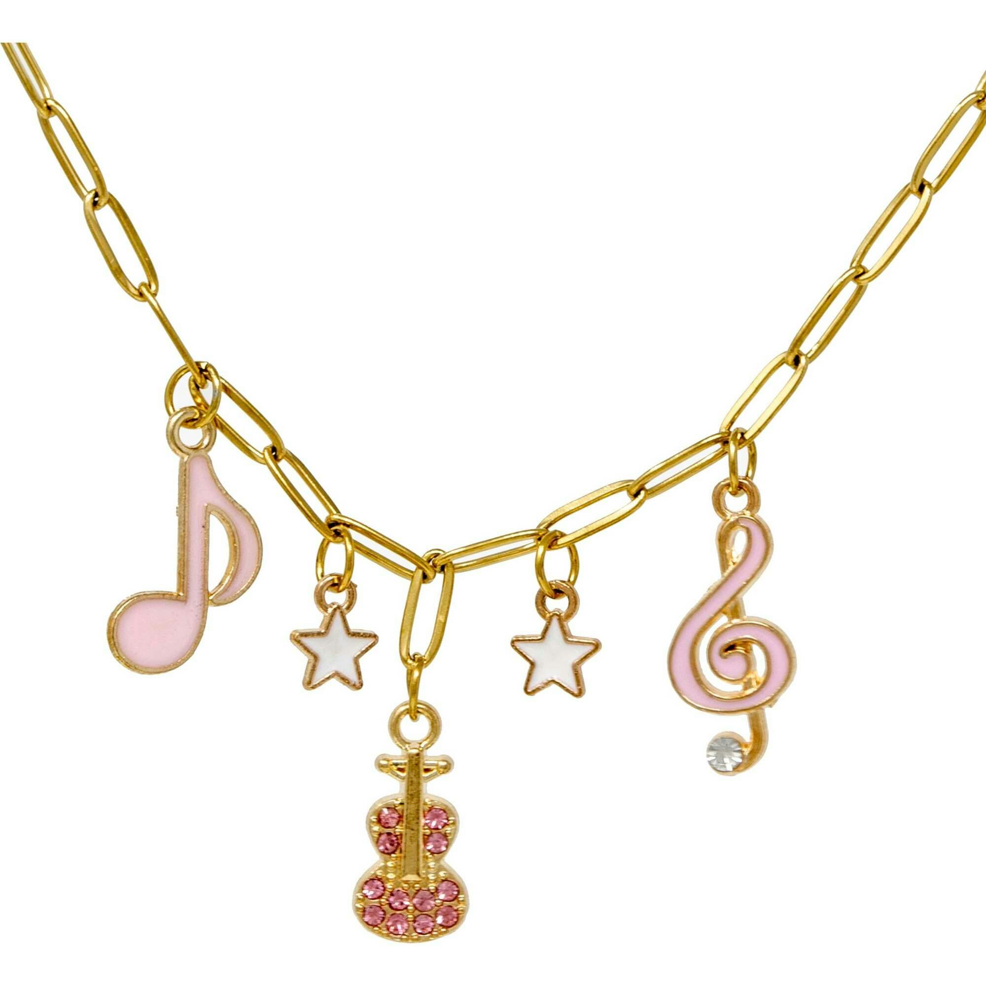 Music Multi Charm Necklace with Guitar
