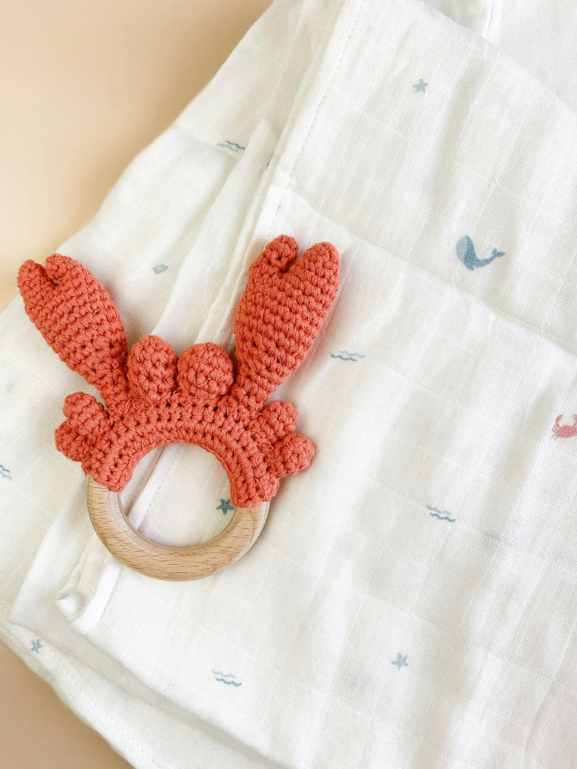 Nautical Swaddle and Teether Set - Crab