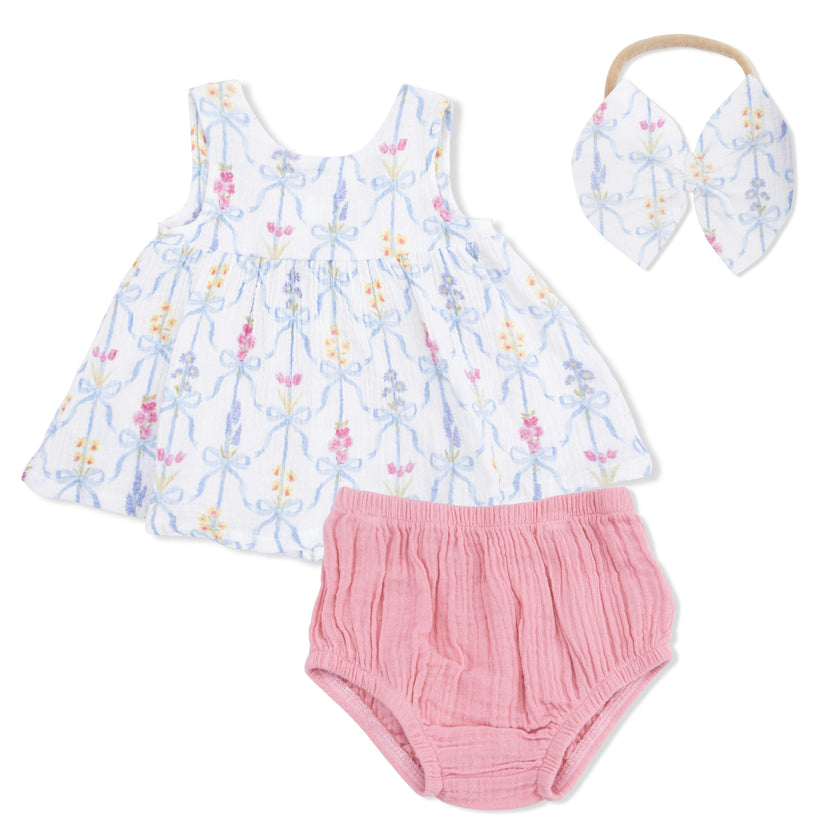 Ribbon Bouquets - Dress with Bow & Bloomer with Bow on Headband Set