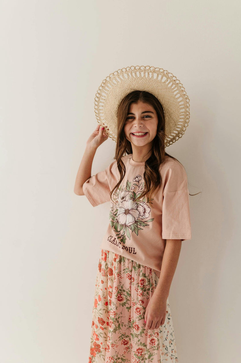Girls Cotton Screen-Printed Tee in Classic Soul