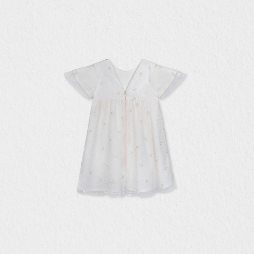 Flora Baby Dress, Gold Flower Embroidery