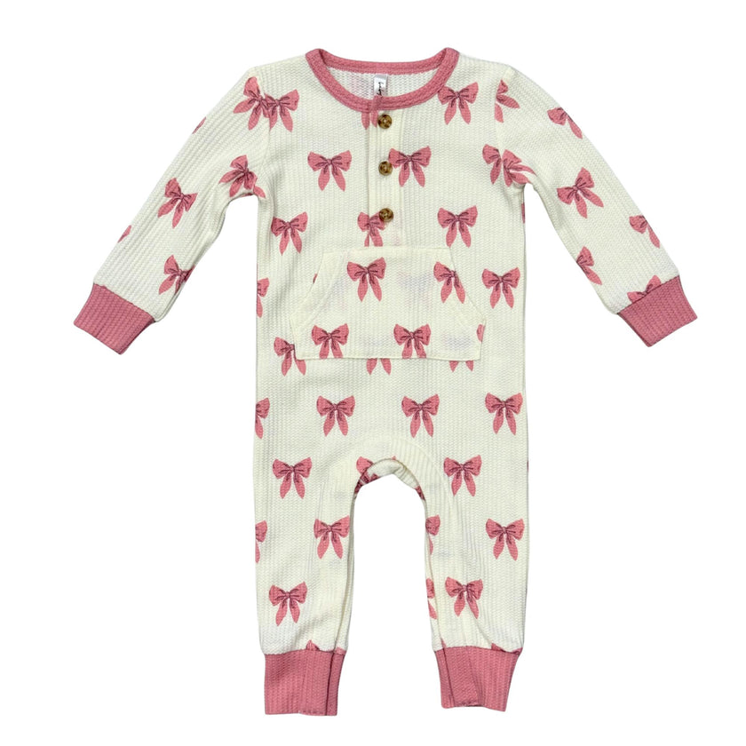 Baby Girl Waffle Romper in Rose Elegance Bows