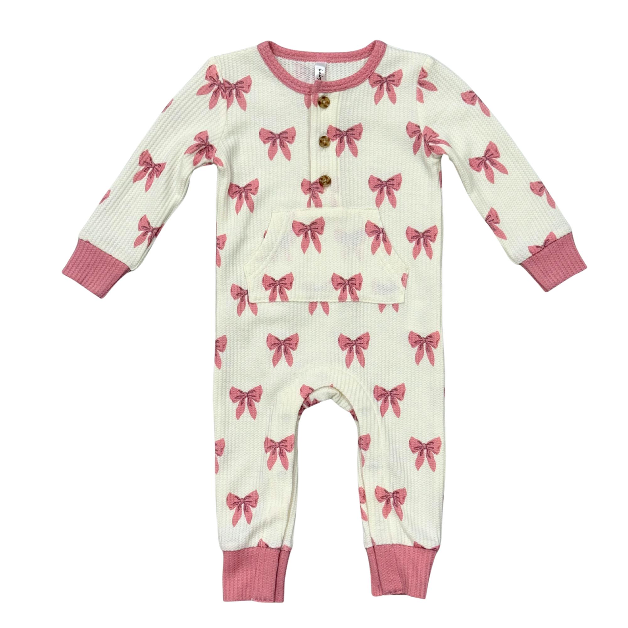 Baby Girl Waffle Romper in Rose Elegance Bows