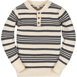 Organic Long Sleeve Henley Pullover Sweater with Elbow Patches, Blue