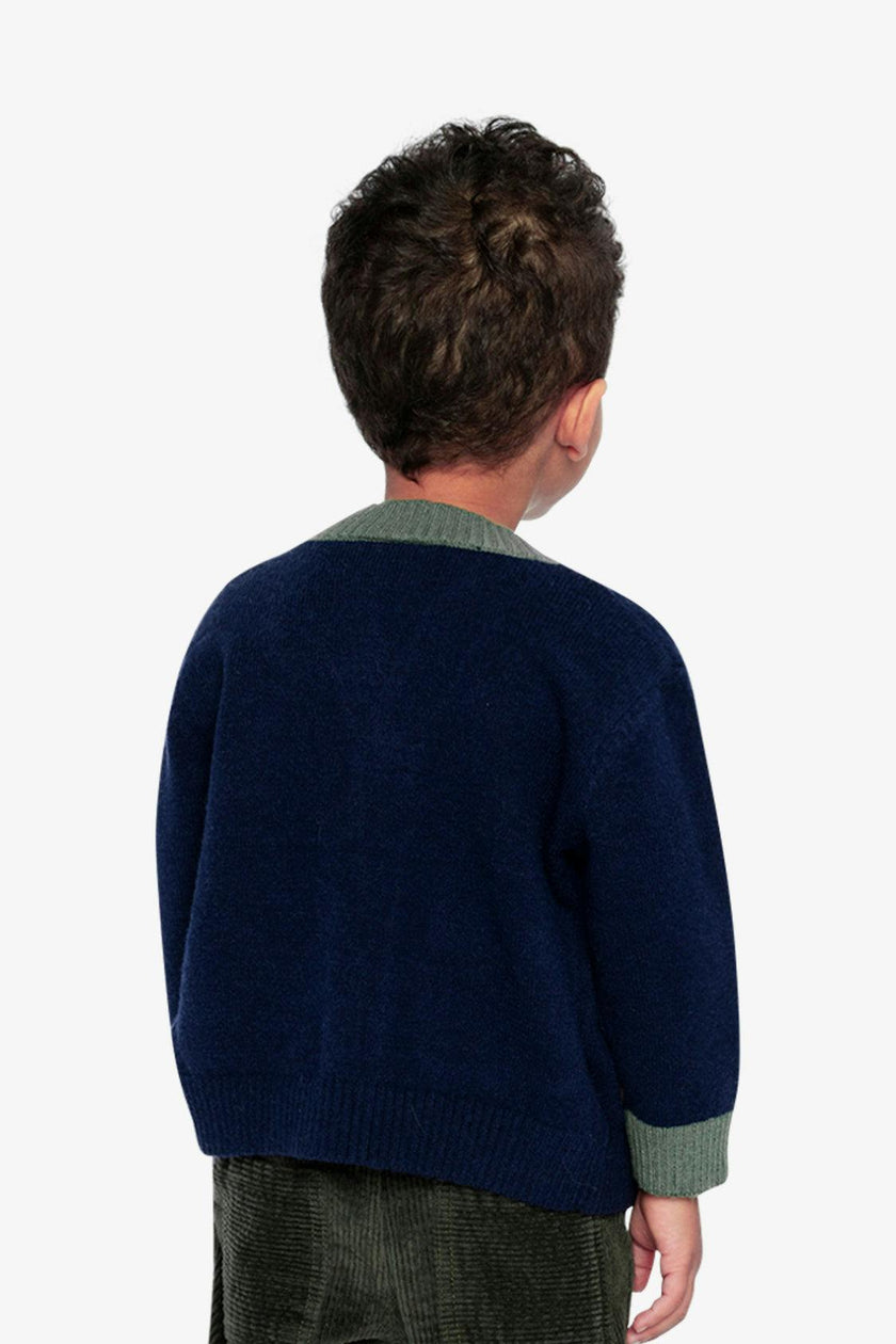 Knit Cardigan With Dino Dark Blue, Green And Yellow