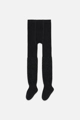 Knit Textured Fur Tights Black
