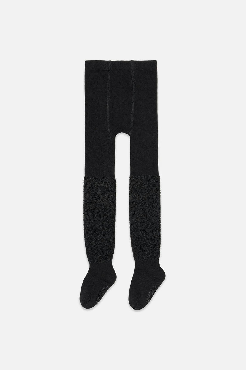 Knit Textured Fur Tights Black