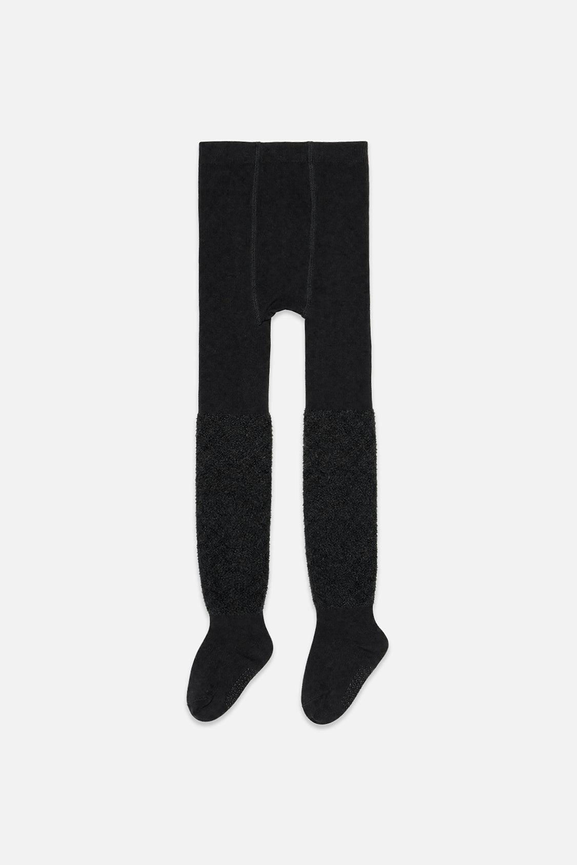 Knit Textured Fur Tights Black