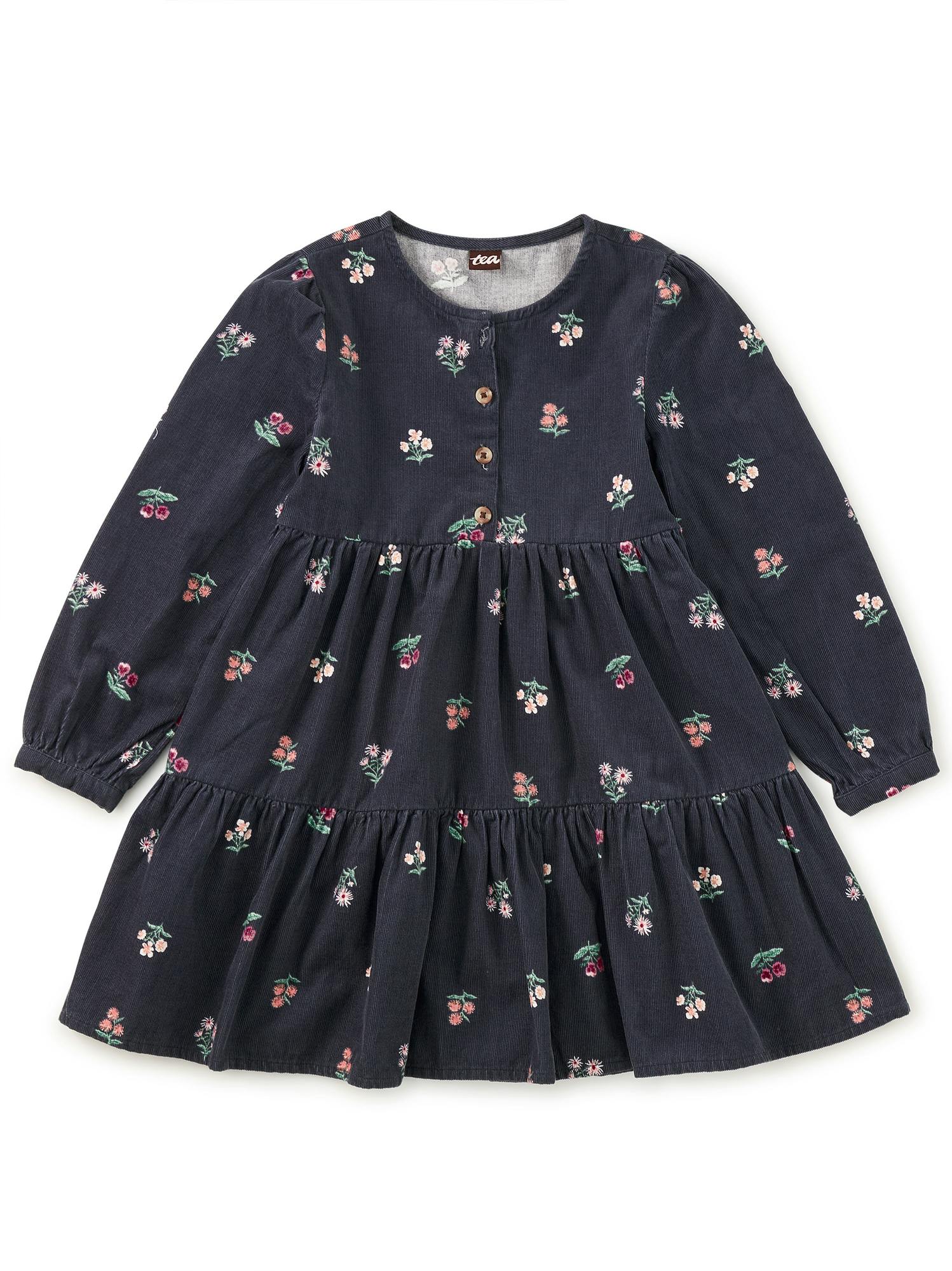 Corduroy Henley Shirtdress, Midnight Posy
