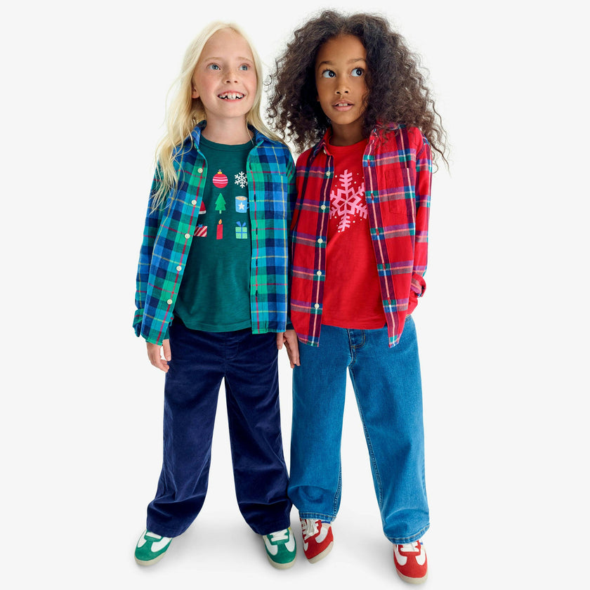 Kids long sleeve flannel button down in plaid