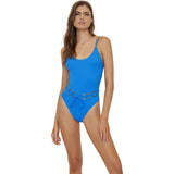 Women'S Sea Blue Link Belted One Piece Swimsuit, Blue