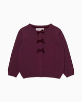 Baby Velvet Bow Cardigan in Claret