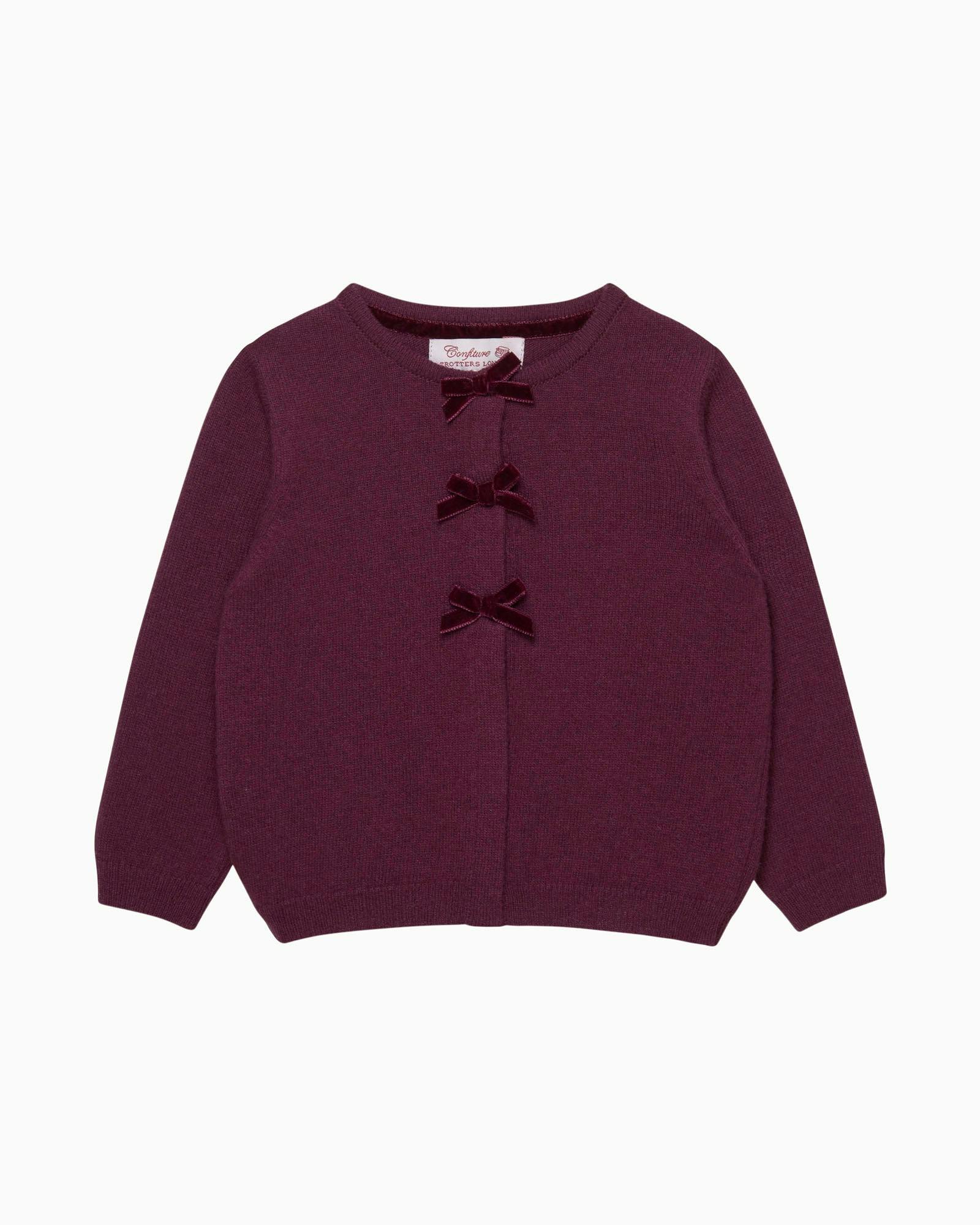 Baby Velvet Bow Cardigan in Claret