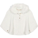 Organic Cable Sweater Cape with Faux Fur, White