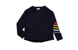 Navy Cropped Crew Neck With Rainbow Stripes