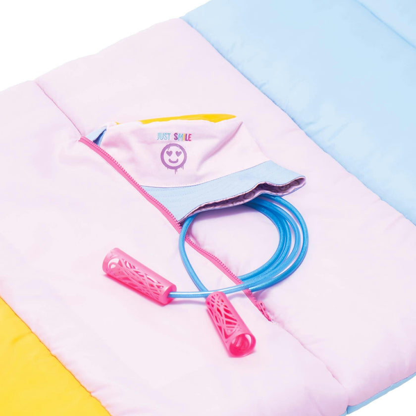 Sleep-N-Pack™ – Big Kid Size | Color Block Camp Collection: Pink Smile Face