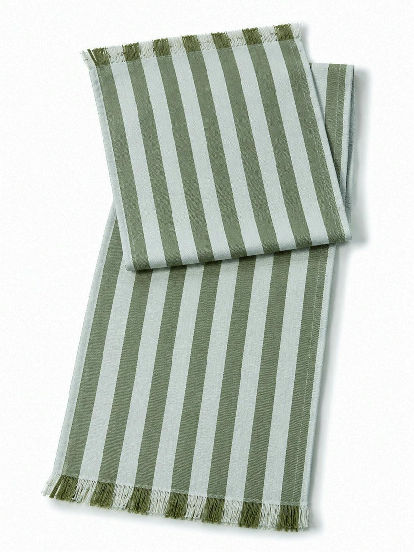 Lido Stripe Cotton Table Runner in Oliva