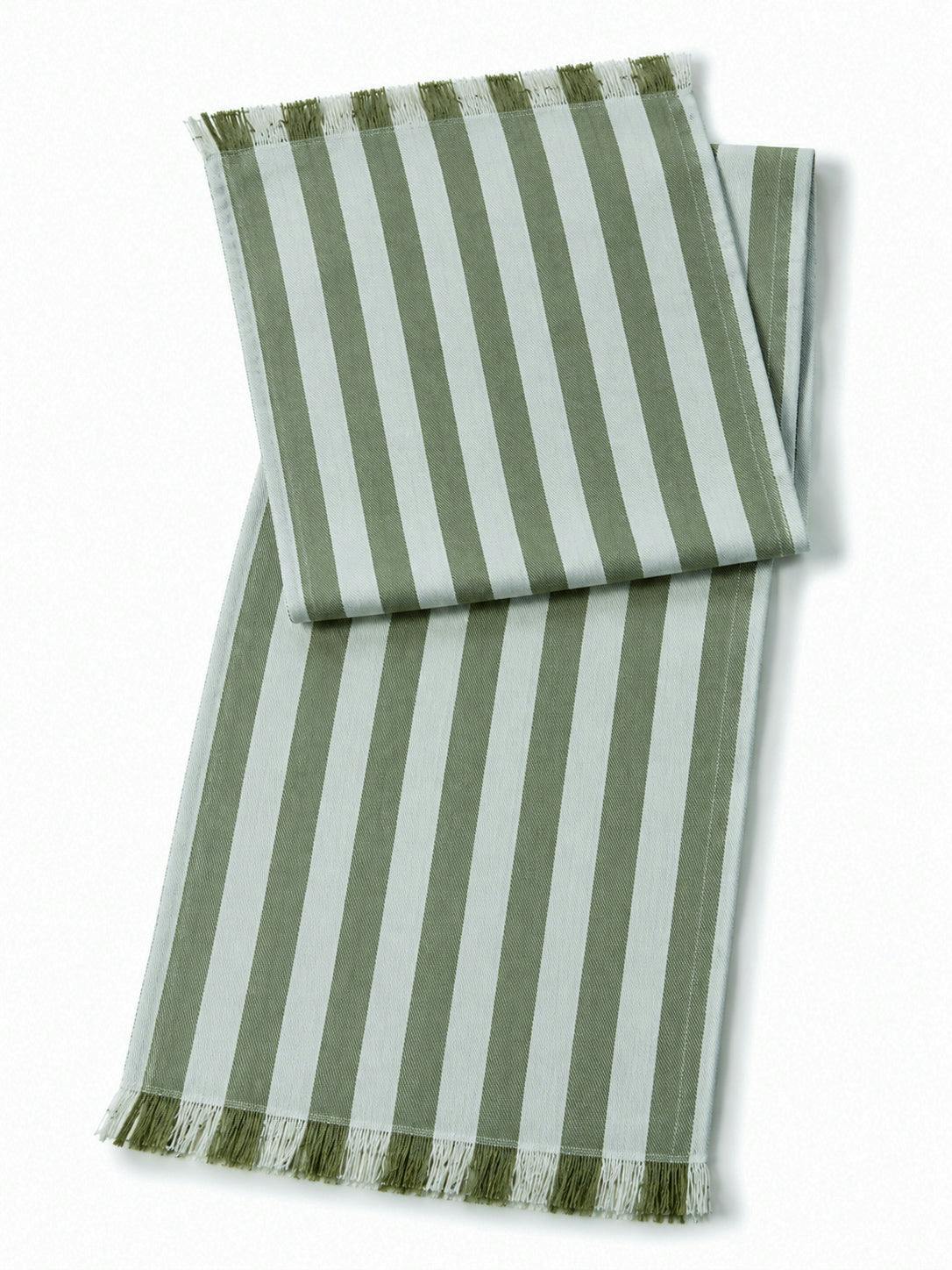 Lido Stripe Cotton Table Runner in Oliva