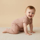 Organic Short Sleeve Zip Romper - Island Palm