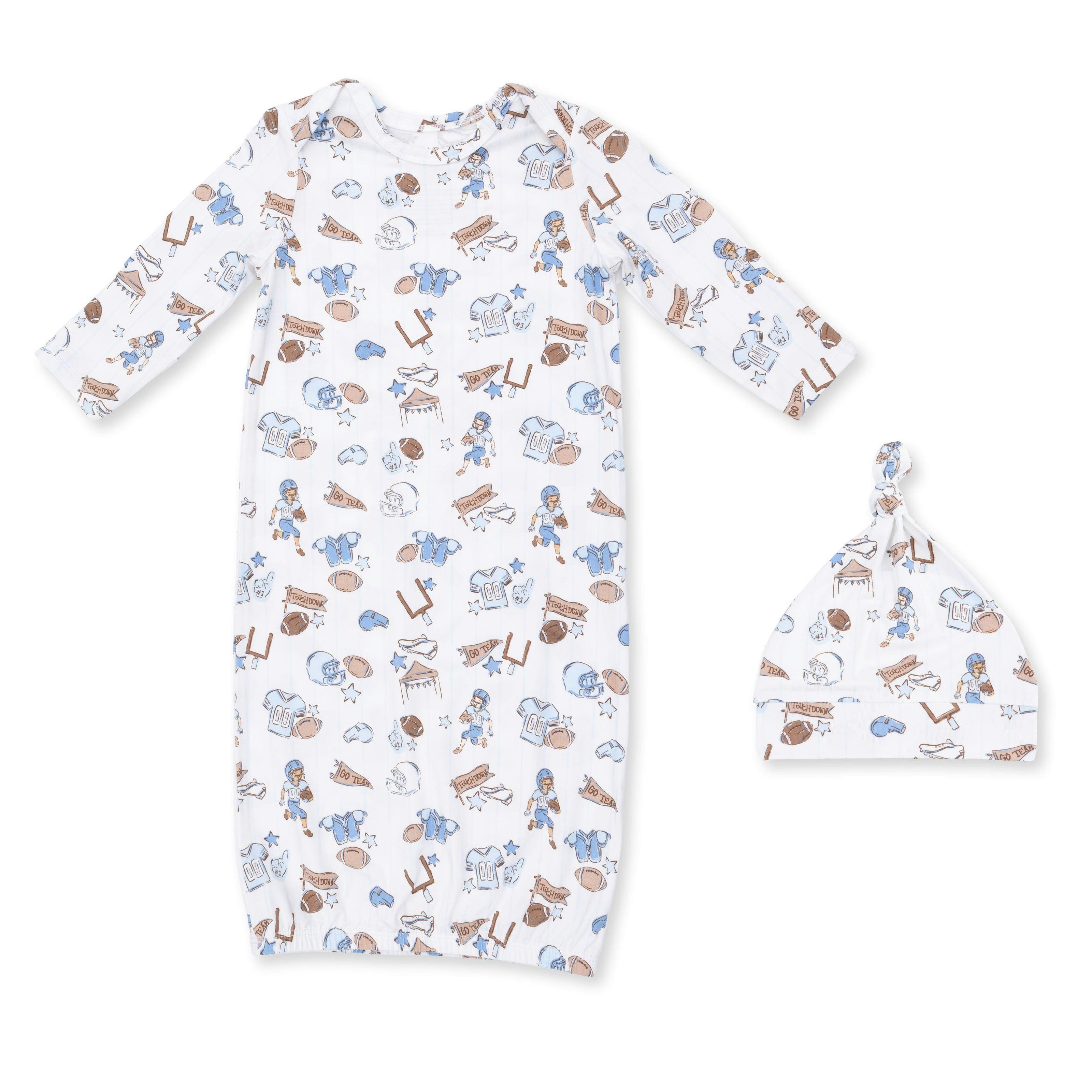 Football Nursery - Lap Shoulder Gown and Knotted Hat