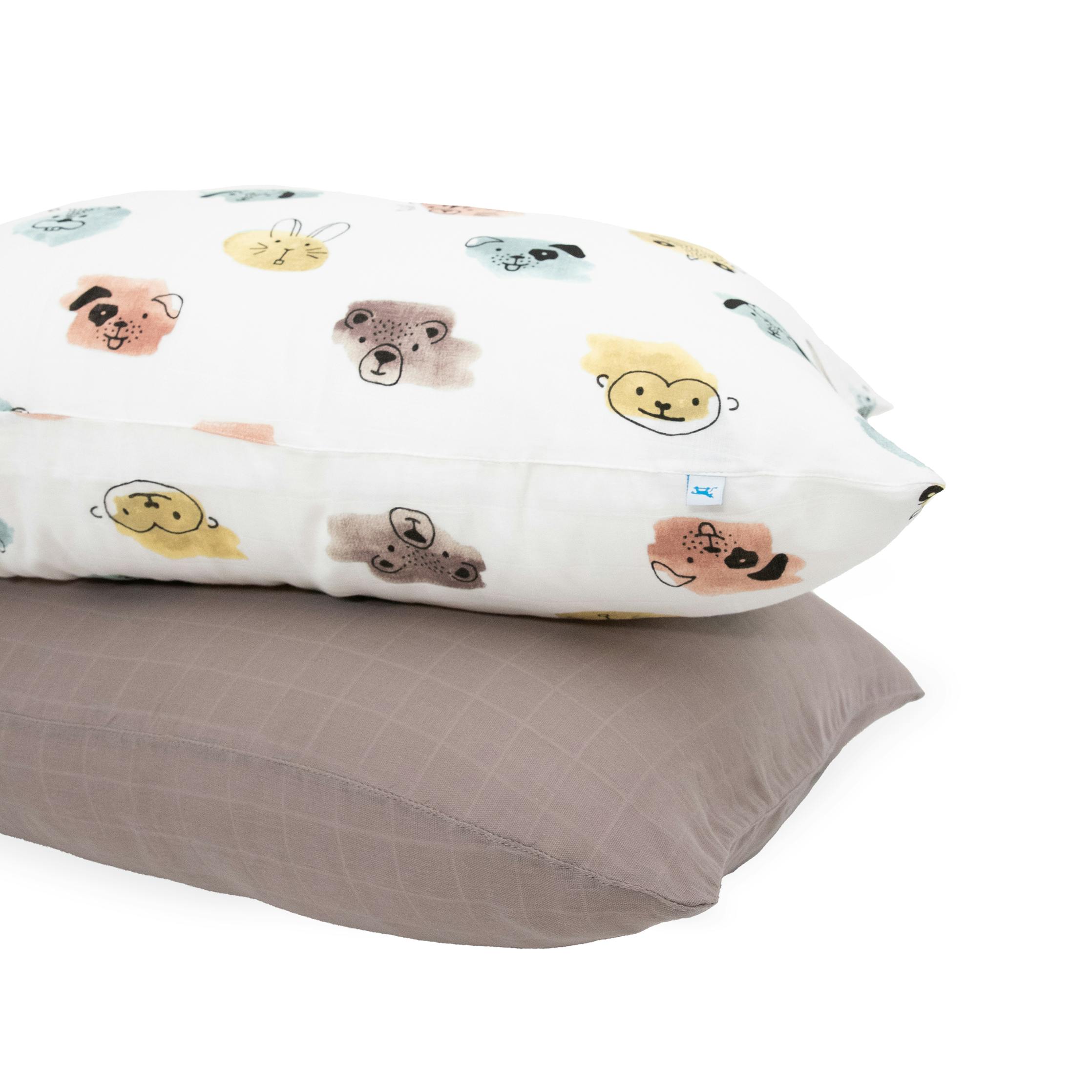Cotton Muslin Pillowcase 2 Pack - Watercolor Critters