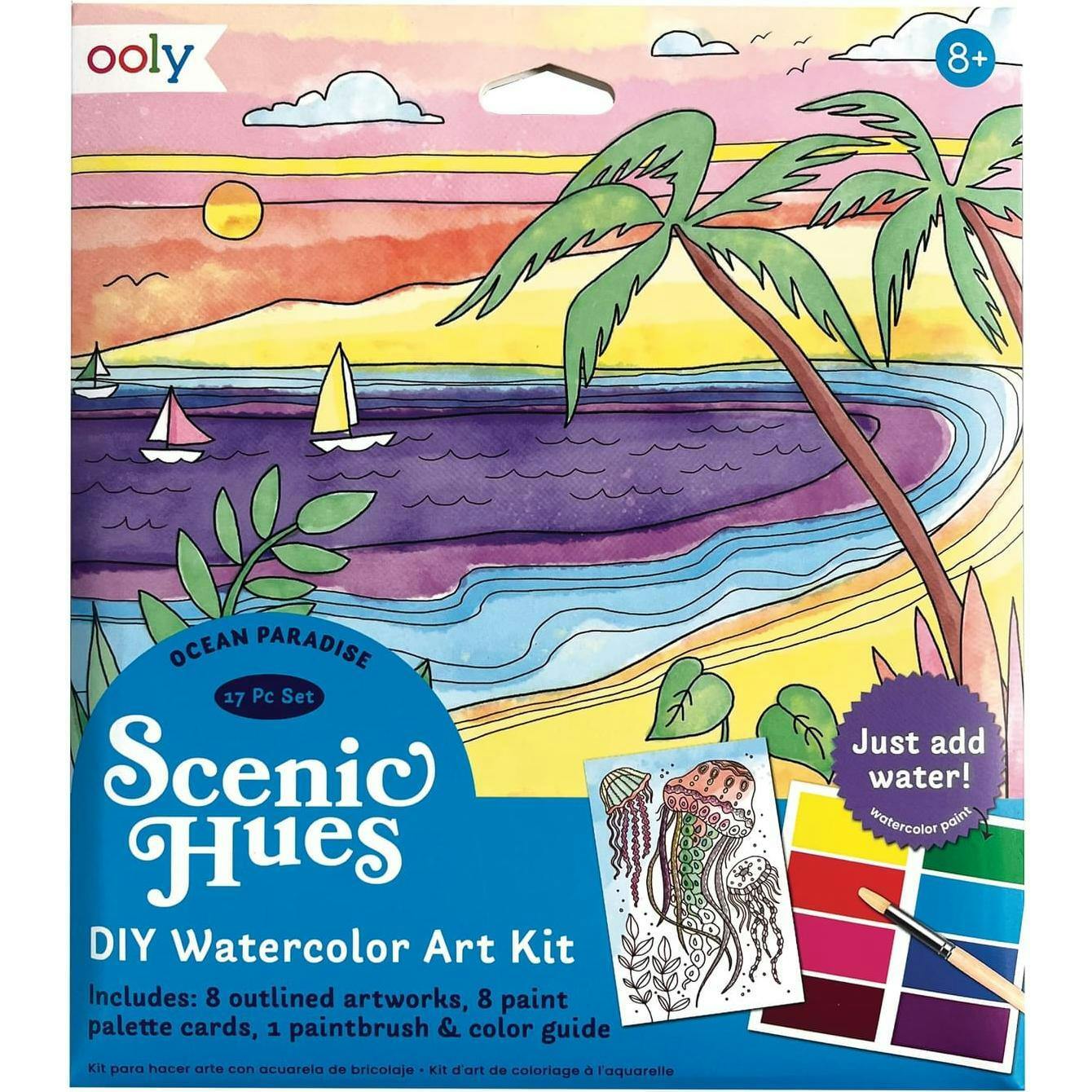 Scenic Hues DIY Watercolor Postcard Art Kit - Ocean Paradise - 8 Cards