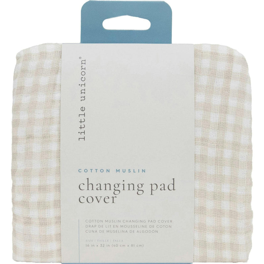 Cotton Muslin Changing Pad Cover - Tan Gingham