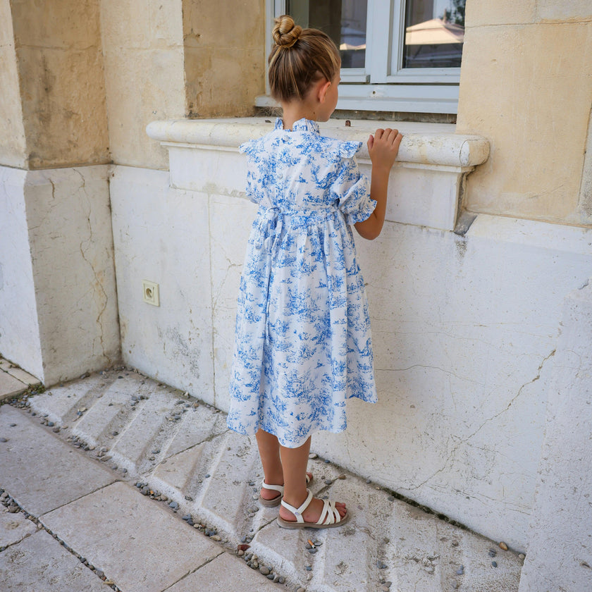 Aoki Blue Toile Dress | Short Sleeve
