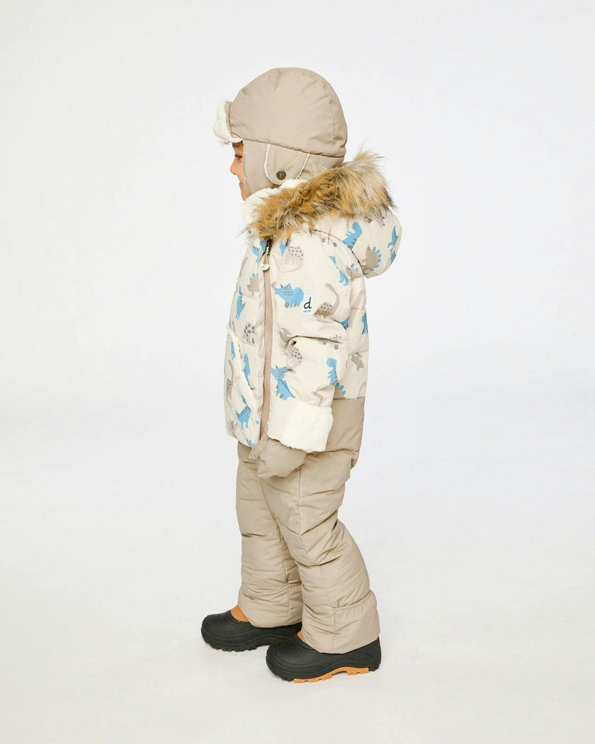 Baby Snug One Piece Snowsuit Adapted For Car Seats Blue Dinosaur Print