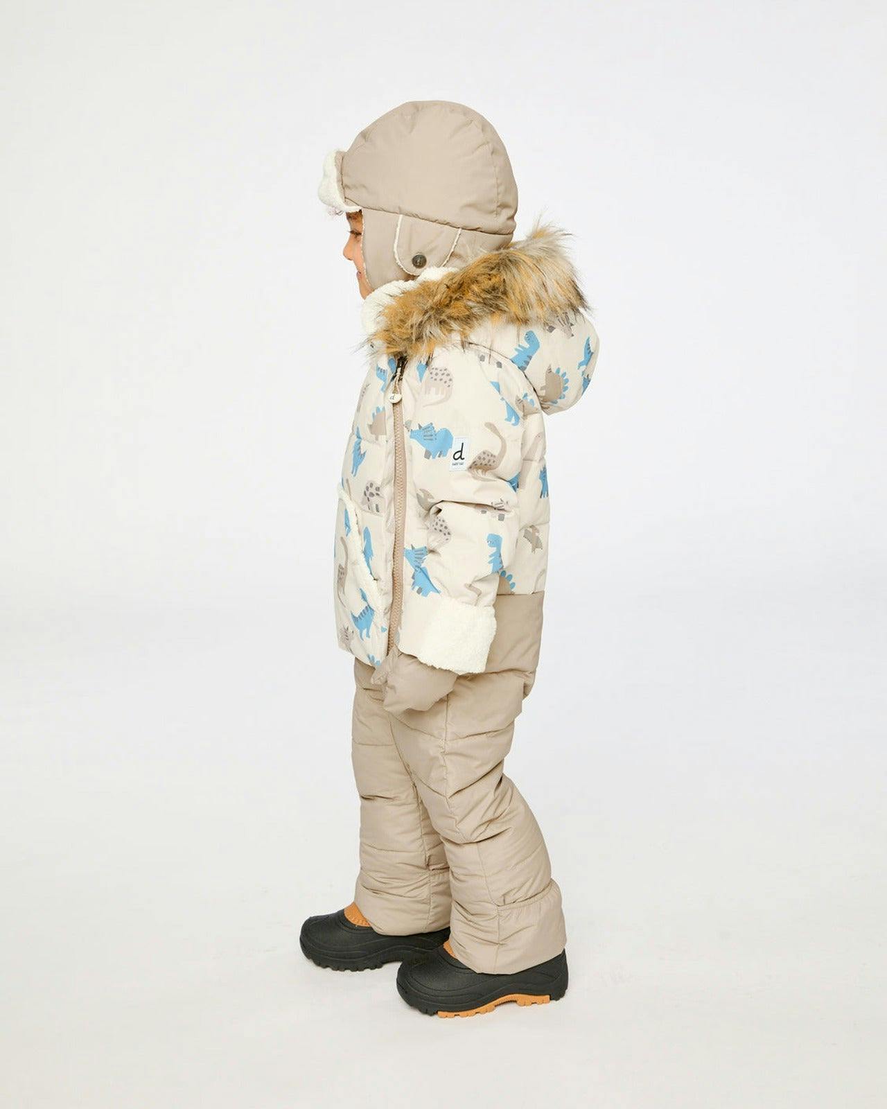 Baby Snug One Piece Snowsuit Adapted For Car Seats Blue Dinosaur Print