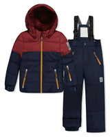 Two Piece Play Snowsuit Navy And Burgundy With Navy Pants