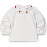 White Knit Blouse With Embroidered Apples