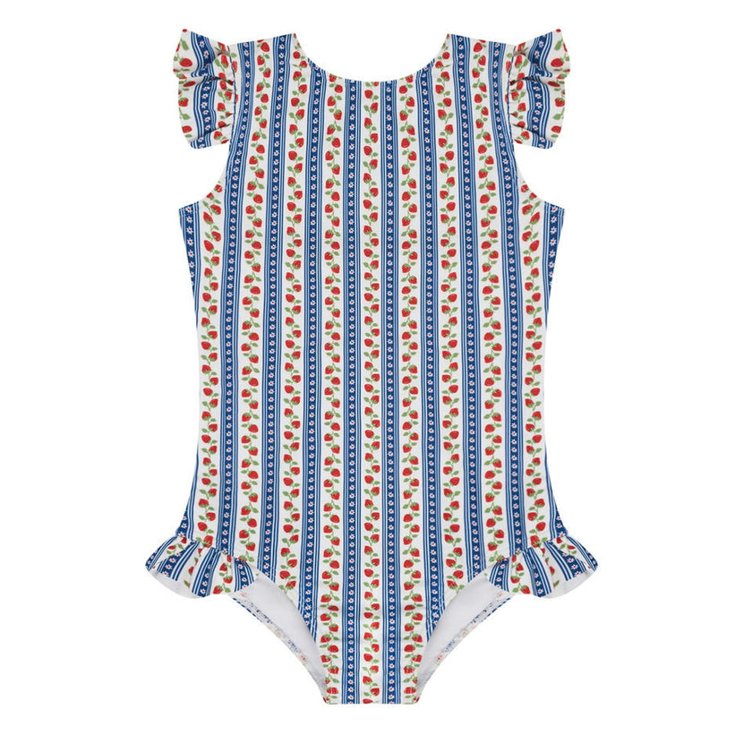 girls strawberry patch ruffle cap sleeve one piece