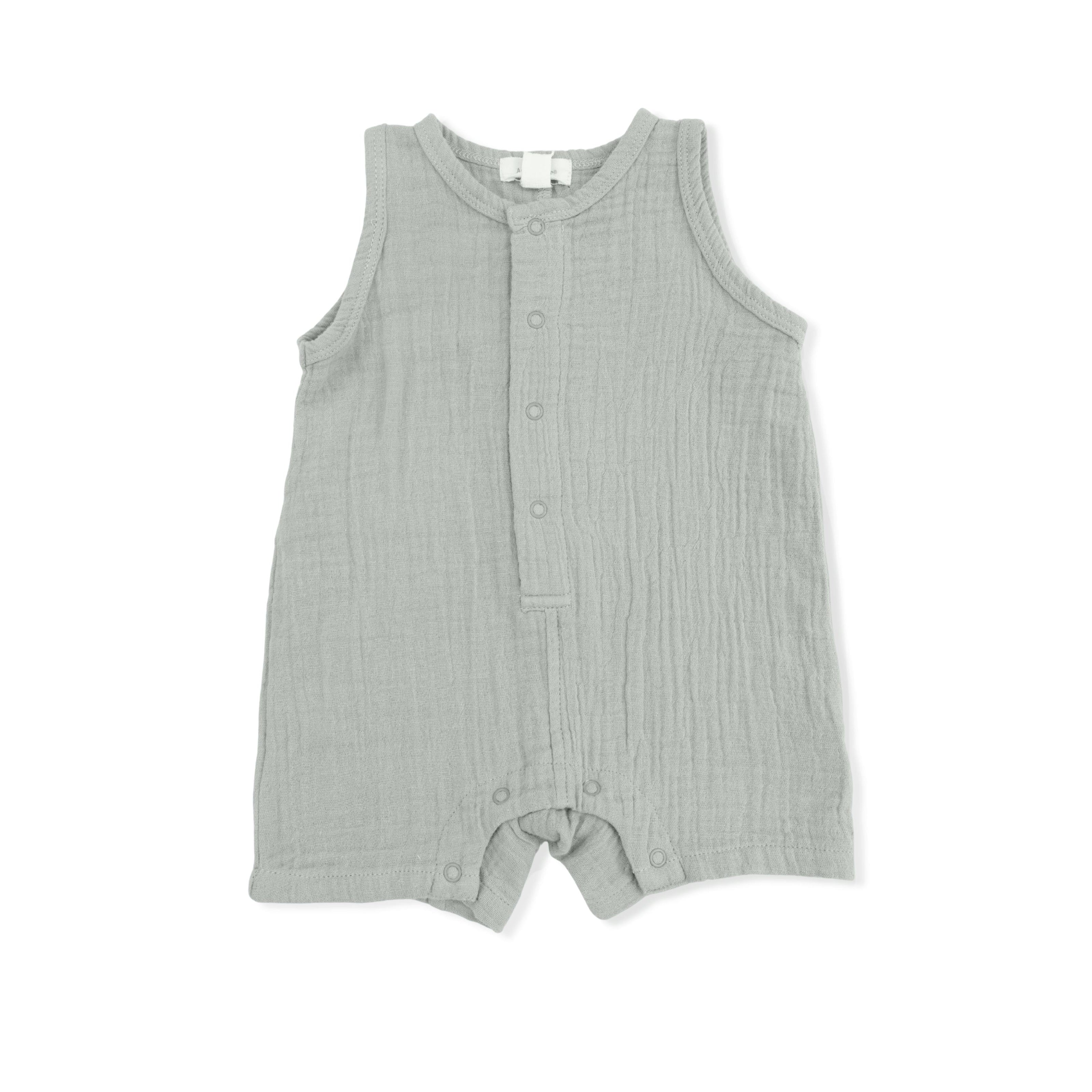 Solid Muslin Desert Green - Sleeveless Shortie Romper