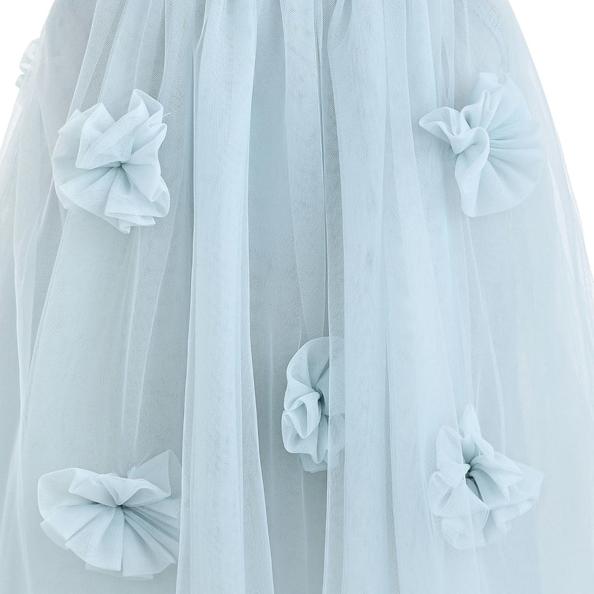 Blue Flower-Embellished Tulle Dress