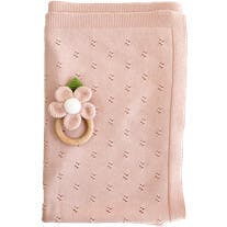 Blush Pique Blanket Pink Flower Rattle Gift Set