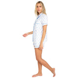 Women's Blue Palm Tree Short PJ Set - Organic Cotton Poplin