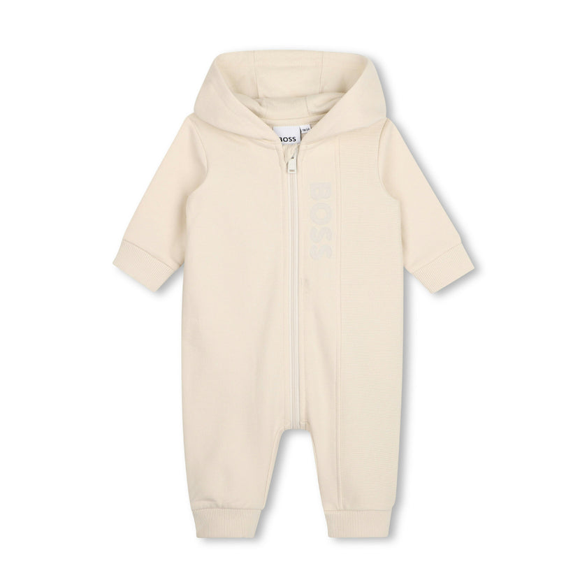 Beige Logo Baby Hooded Onesie