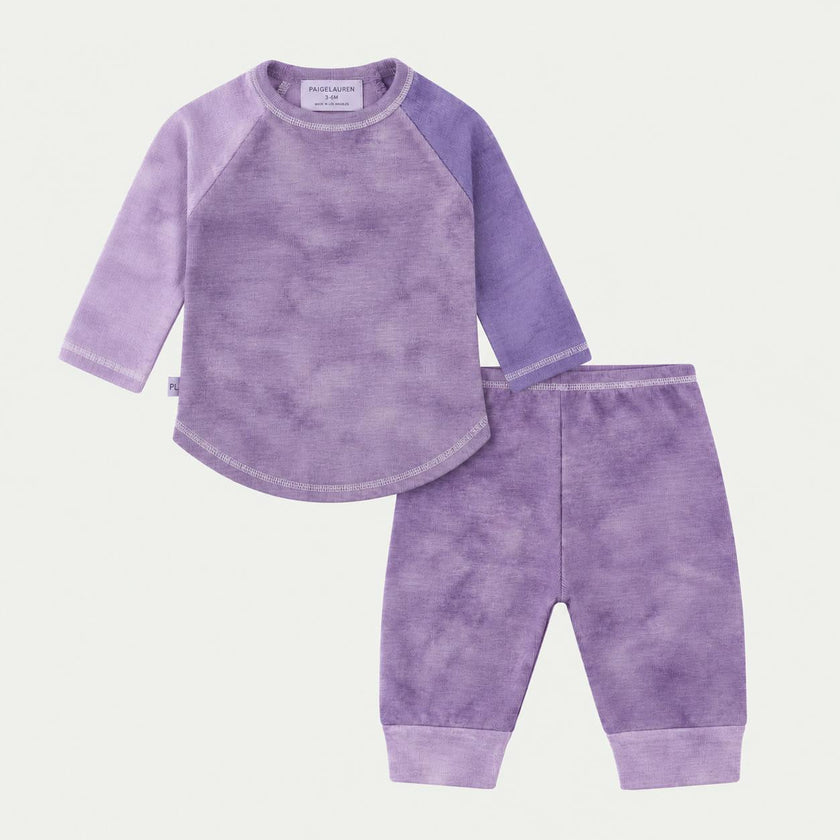 Garment Dyed Marble Slub Rib 3/4 Sleeve Raglan Tee + Jogger Set