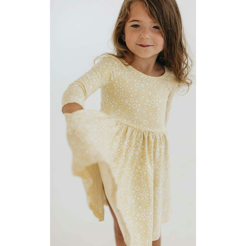3/4 Sleeve Twirl Dress in Buttercup