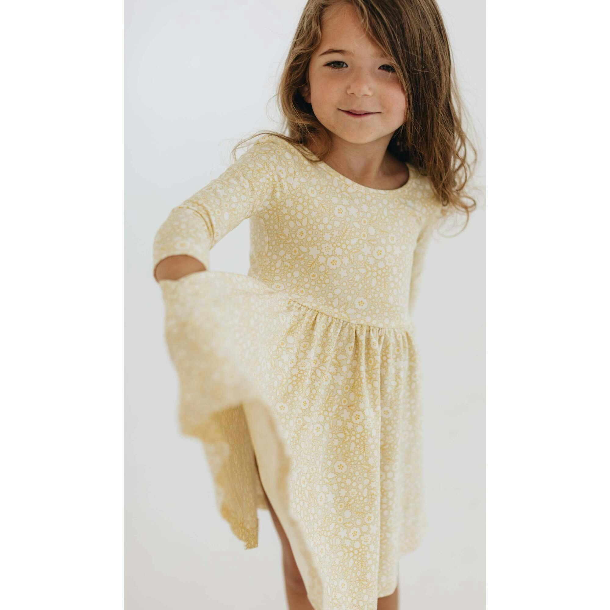 3/4 Sleeve Twirl Dress in Buttercup