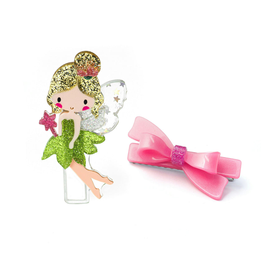 Fairy Green Glitter Dress with Bow Hair Clip