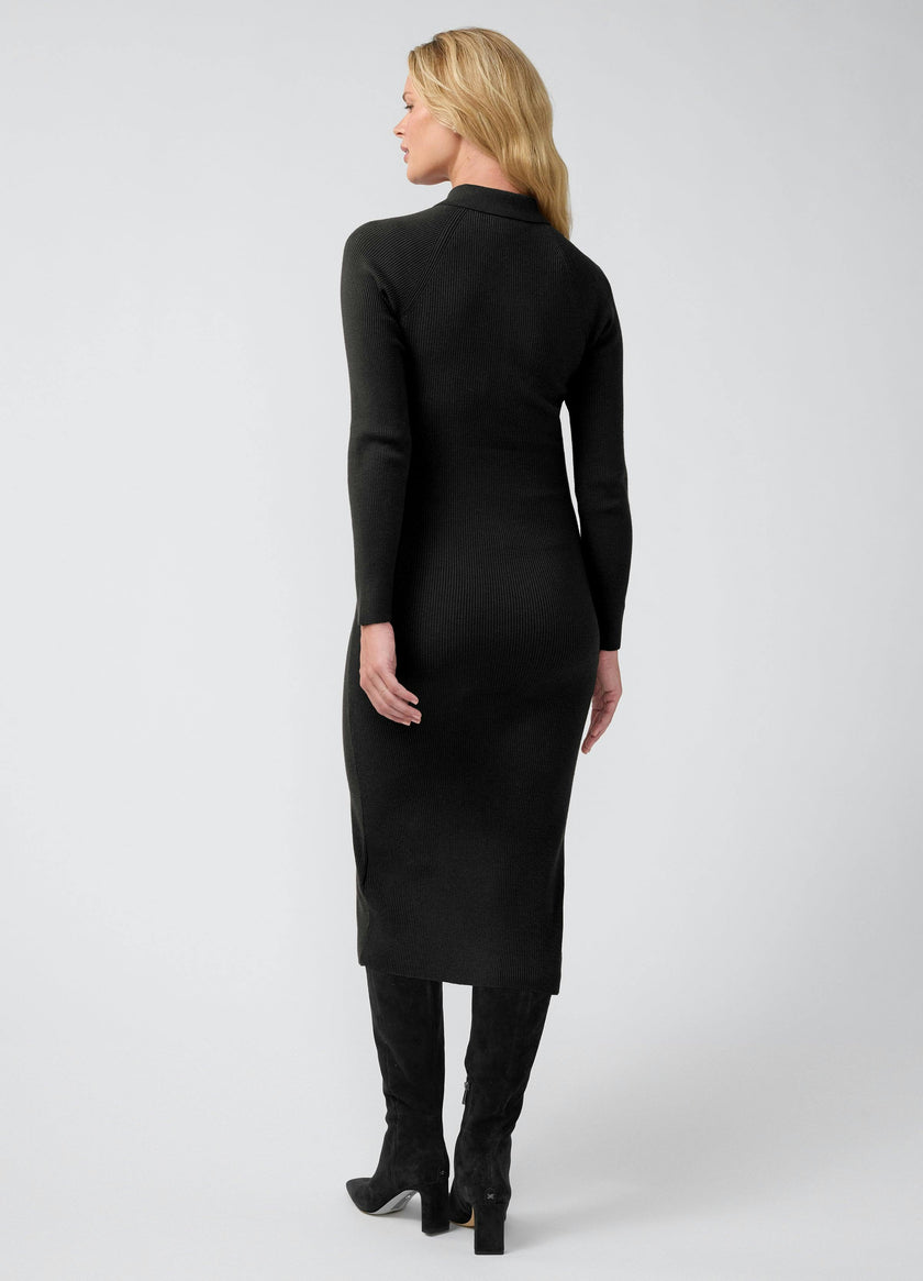Ribbed Polo Maternity Nursing Midi Dress