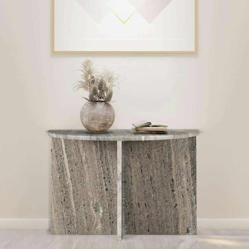 Patrice 20" Art Deco Minimalist Natural Marble Handmade Demilune Side Table