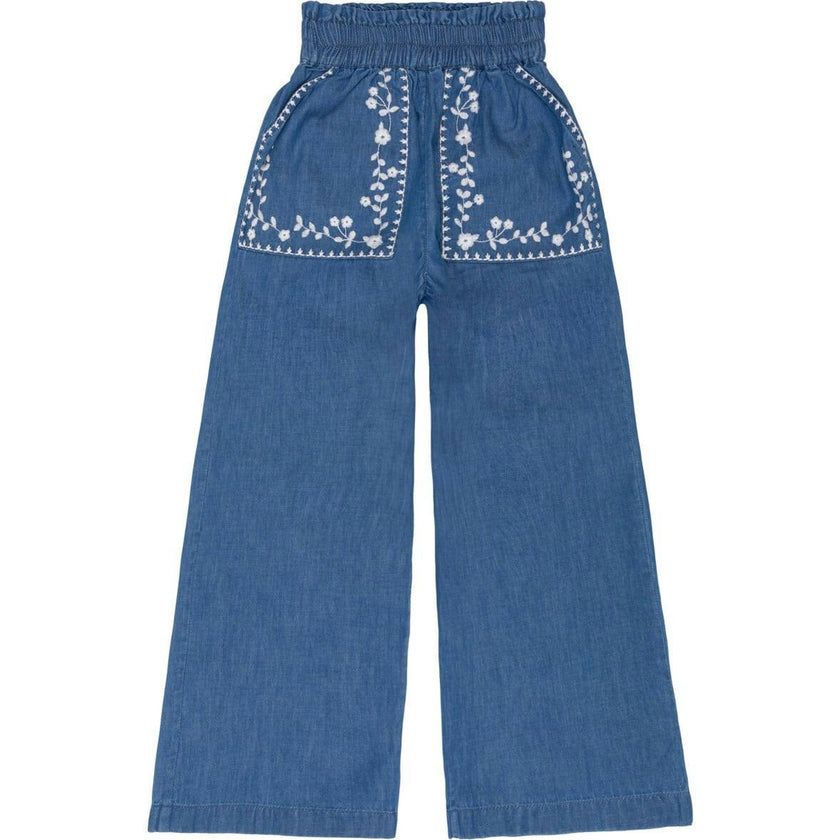 girls chambray embroidered pant