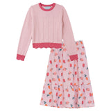 Floral Skirt and Long Sleeve Knit Top Set
