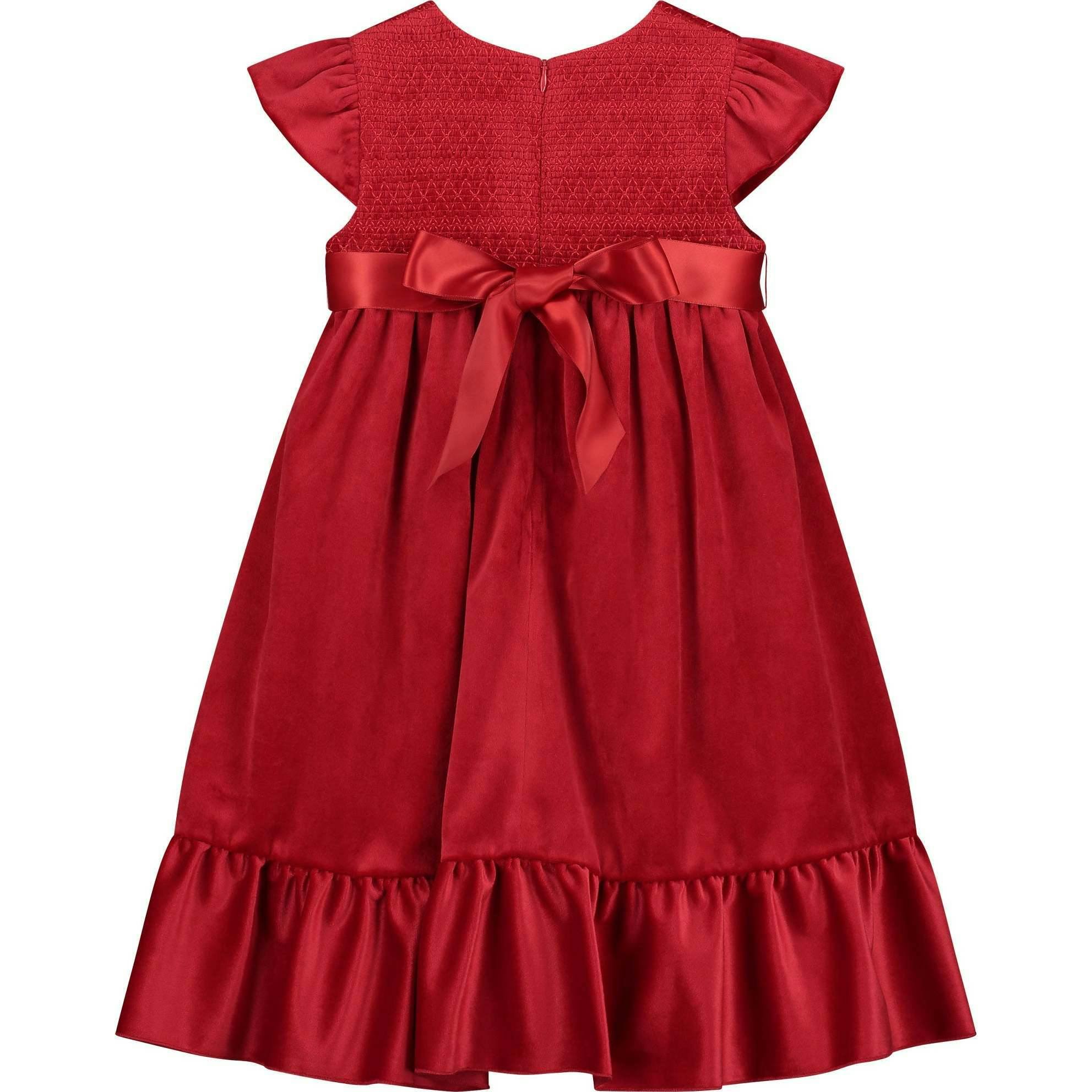 Poppy Smocked Velvet Girls Party Dress
